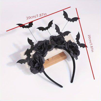 [Halloween Witch Hat Headband] Halloween Witch Hat Headband - 1pc Gothic Bat Hair Clip with Black Fake Flowers, Dark Cosplay Accessory for Women
