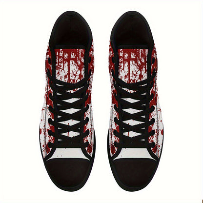 [Festive Gift Idea] Men's & Women's Blood Splatter Print High-Top Sneakers - Breathable Fabric & Rubber Sole Lace-Up Shoes for Casual, Sports, Running - All-Season Comfort, Festive Gift Idea, Casual Comfort Footwear, Sporthy