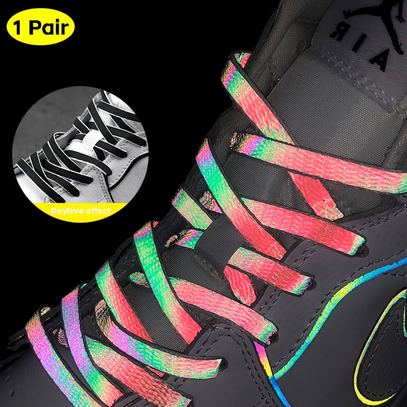 1 Pair Holographic Reflective Shoelaces - Dual-Sided High-Intensity, Durable & Dirt-Resistant for Sports Shoes, Sneakers, and Casual Footwear, Reflective Shoe Laces