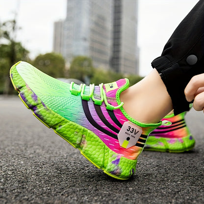 Men'S Casual Athletic Sneakers - Vibrant Pink & Green Colorblock Design, Breathable Fabric Upper, Lightweight EVA Sole, Lace-Up Low Tops for Casual Attire, Sports Shoes | Lowtop Sneakers | Comfortable Fi