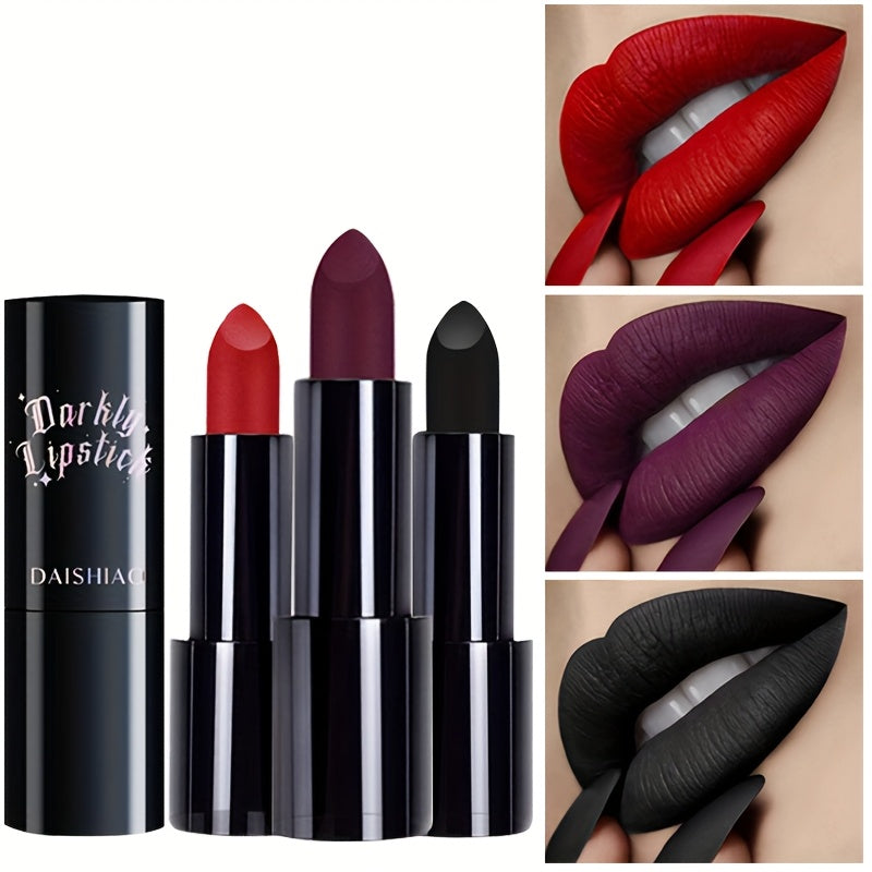 [Matte Lipstick] Darkly Lipstick: 3pcs/set | Matte Lipstick set | Waterproof, Long-Lasting | Adult Use, All Skin Types | Halloween Look | Perfect Gift for Women
