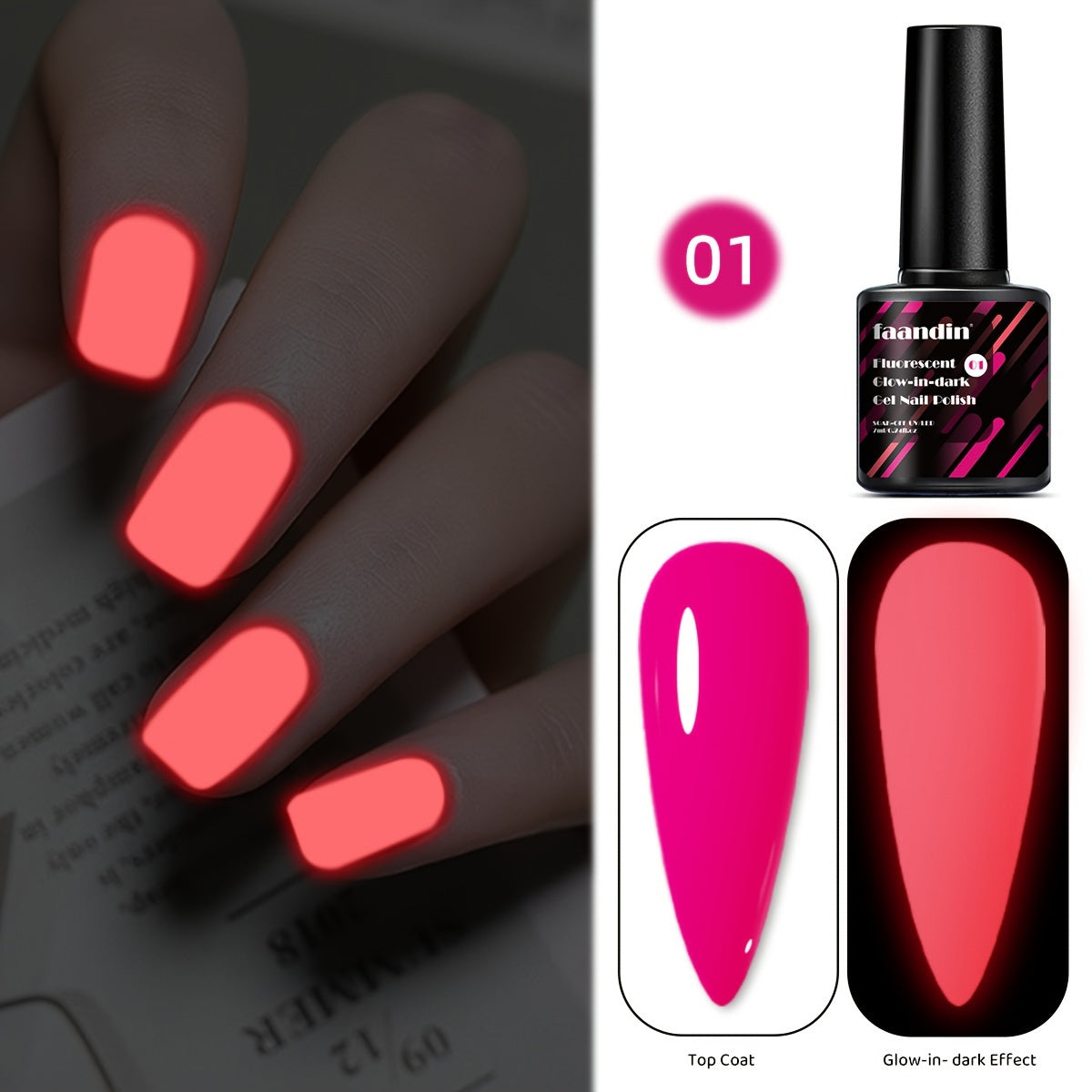 Faandin 7ml, trendy and colorful glow-in-the-dark gel nail polish, essential for parties, nightclubs, Halloween, durable, fade-resistant, easy-to-apply removable fluorescent nail glue, wholesale manicure supplies for salons