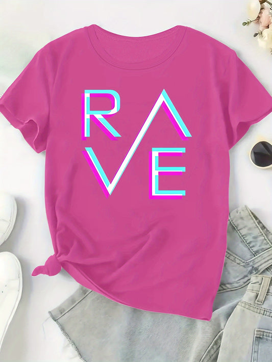 Plus Size, Women's Plus Size T-Shirt - Bright Orange with Neon BLUE-PINK RAVE Graphic - Stretchy Fabric Casual Party Outfit for Concerts, Clubwear - Everyday & Special Occasion Tops - Machine Washable All-Season Women's Cloth