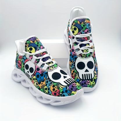 Stylish Skull Print Sneakers - Ultra-Breathable, Shock-Absorbing, Lightweight Running Shoes with EVA Insole for All-Season Comfort - Halloween-Inspired, Casual, Lace-up Athletic Footwear for Men