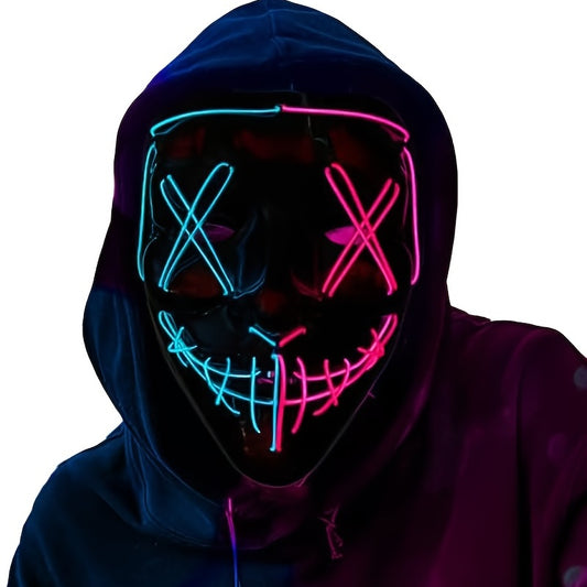 [LED Halloween Mask] 1pc LED Halloween Mask - Motion Sensor, Neon Glow, Sound-Activated Lighting, PVC Horror Face Mask for Adults/Teens, Compatible with Halloween, Haunted Houses, Clubs, Festive Celebration, Glowing Effect, H