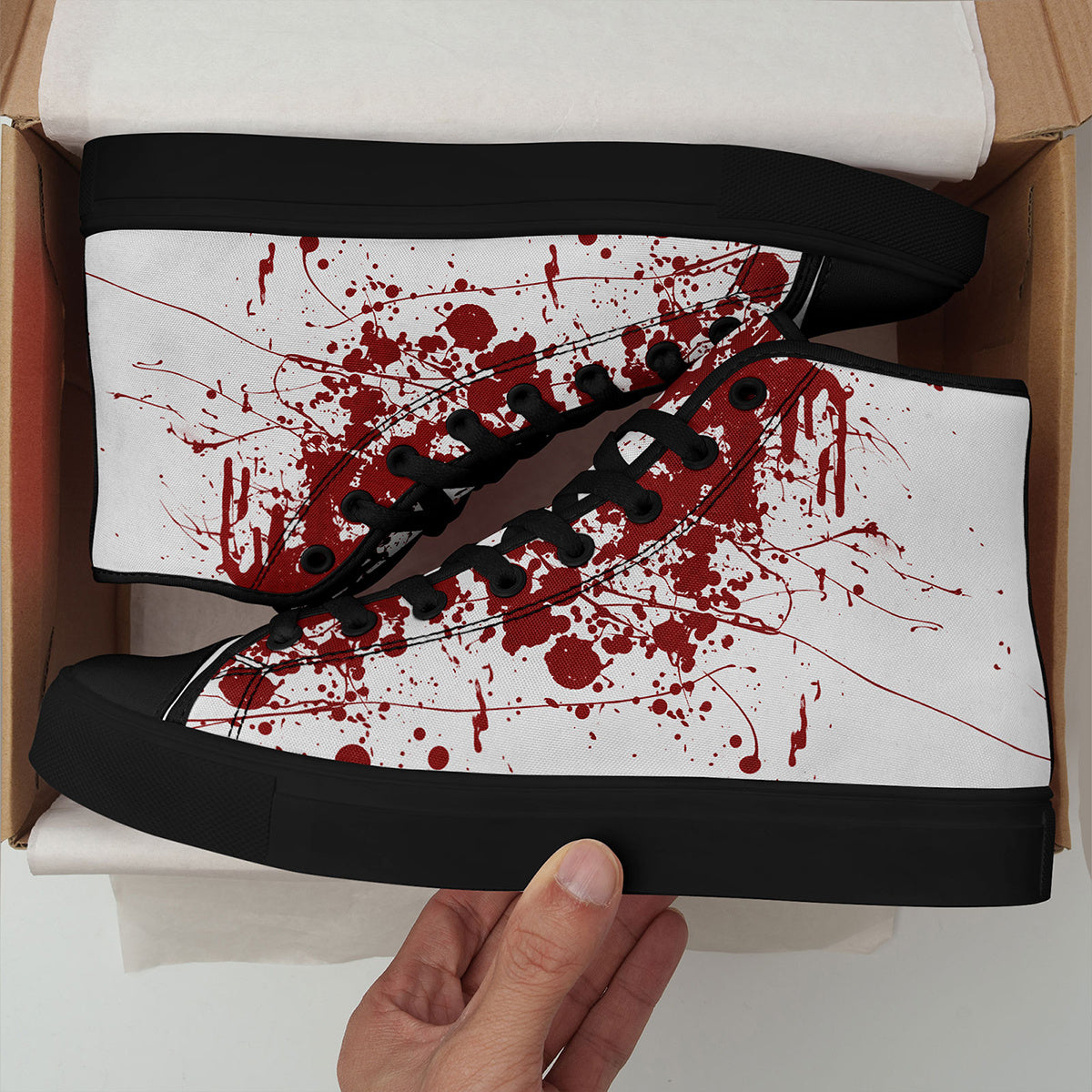 [Festive Gift Idea] Men's & Women's Blood Splatter Print High-Top Sneakers - Breathable Fabric & Rubber Sole Lace-Up Shoes for Casual, Sports, Running - All-Season Comfort, Festive Gift Idea, Casual Comfort Footwear, Sporthy