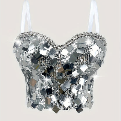 Women'S Backless Sequin Corset Top