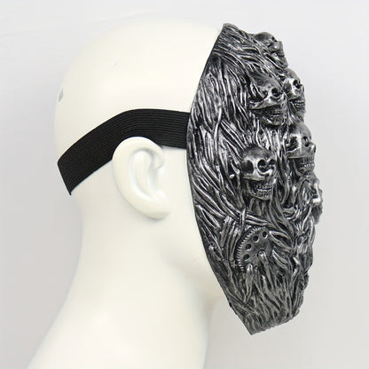 1pc Halloween Horror Skeleton Mask - Adult Size, Durable Rubber Material, Intricate Skull Design with Hair & Veil, Perfect for Costume Parties & Spooky Seasonal Decorations