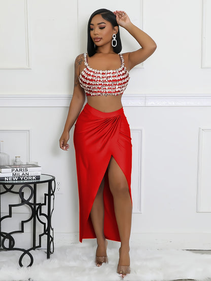 Women'S Sexy High-Slit Maxi Skirt - Solid Color Orange, High-Waisted, Flowing Design, Perfect for Summer & Spring, Versatile Fashion, Cute Skirts, Casual Elegance