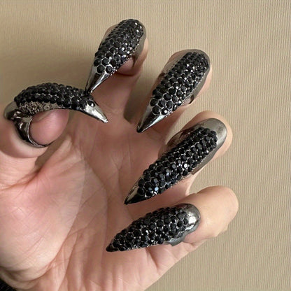 5pcs, Eagle Claw Ring, Punk Style Cat Claw Ring, Gothic False Nails, Armor Effect Finger Joints Curved Sharp Claws, Suitable for Role-Playing Parties, Unisex Halloween Gifts, Exaggerated Long Nails, Personalized Fashion Style