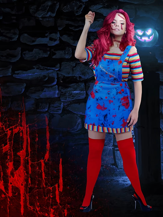 [Halloween Print Set] Festival Halloween Print Set - Women's Summer Two-Piece with Strapless Dress + T-Shirt
