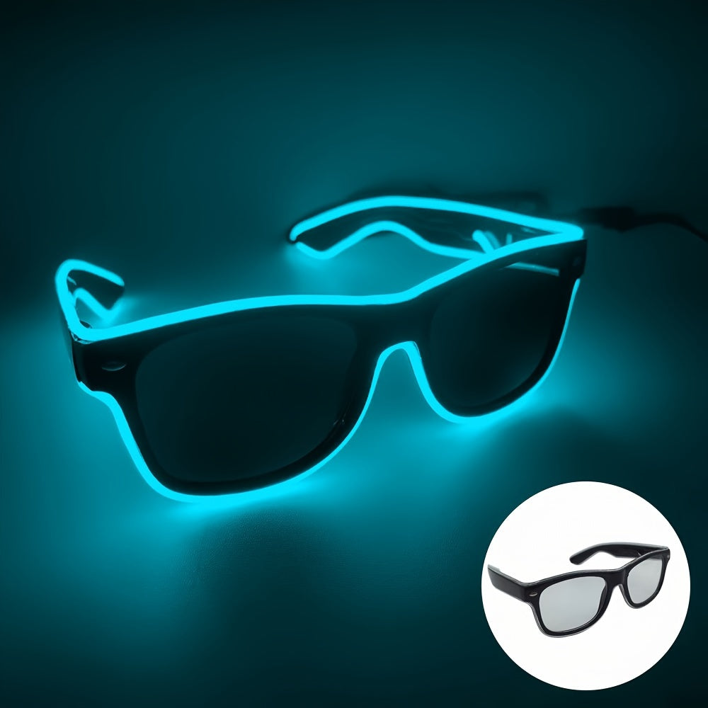 [1pc Neon Glow Glasses] Red Glittery 1pc Neon Glow Party Glasses | Battery-Operated Halloween & Rave Costume Accessories, Dark Rave Festival Decorative Eyewear for Costume Parties (AA Batteries Not Included)