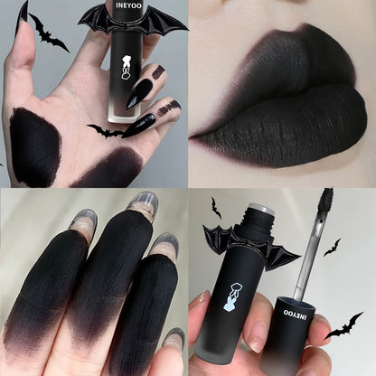 Intense Gothic Matte Nourishing Lip Gloss, Creating a Mysterious And Deep Makeup Look with Long-Lasting Color Payoff. Exquisite And Compact, Easy to Carry, a Must-Have for Parties And Travel. Includes One Black Bat-Shaped Cra