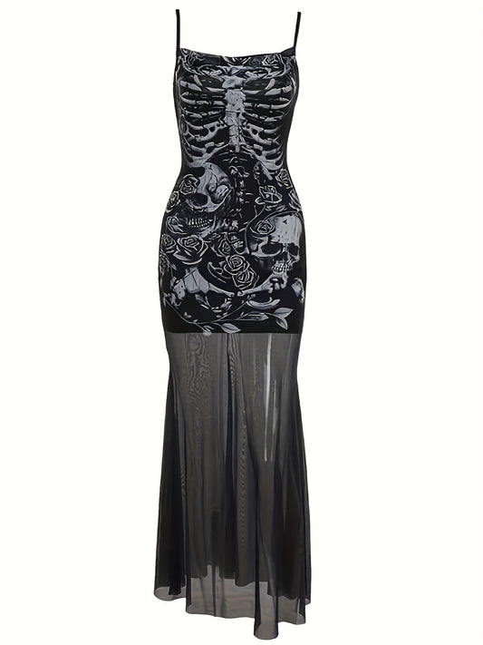 Gothic Lady Stylish Sexy Skull Steampunk Unique Mesh Dress