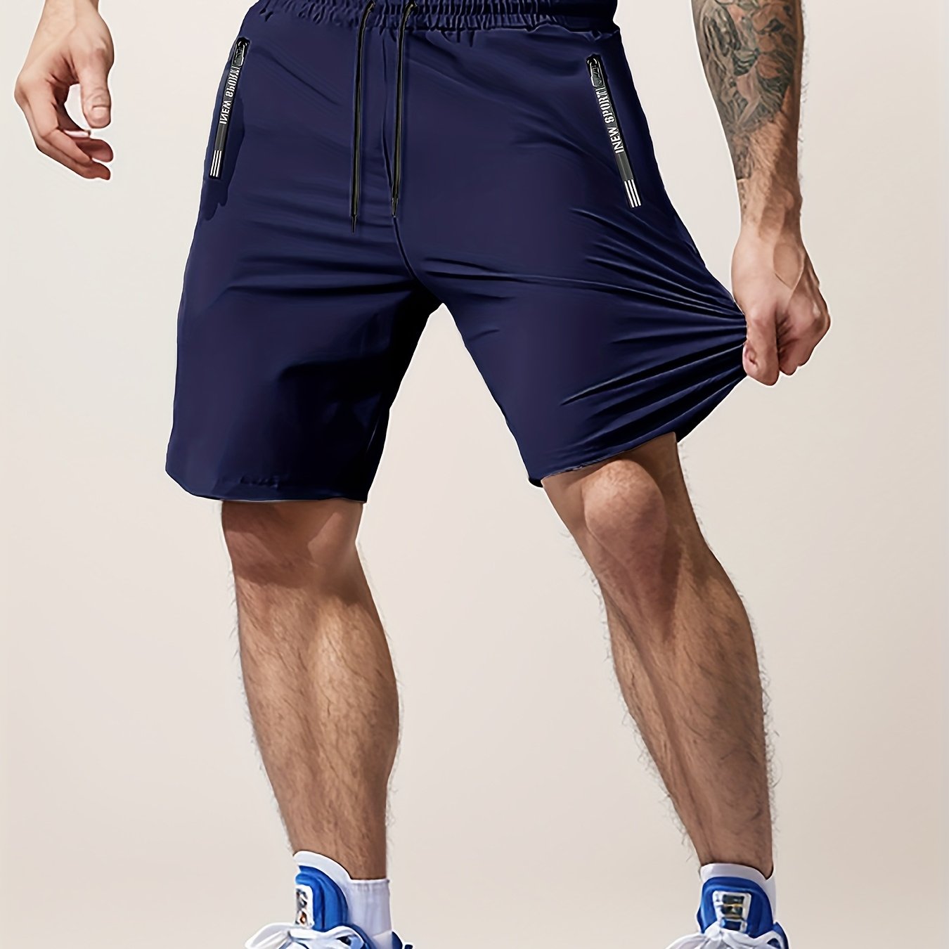 [Moisture-Wicking Shorts] Moisture-Wicking Men's Athletic Shorts | Lightweight Gym Training Shorts with Zipper Pockets & Drawstring Waist - Geometric Pattern, Machine Washable for Casual & Active Wear