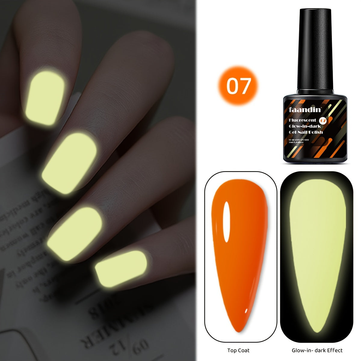 Faandin 7ml, trendy and colorful glow-in-the-dark gel nail polish, essential for parties, nightclubs, Halloween, durable, fade-resistant, easy-to-apply removable fluorescent nail glue, wholesale manicure supplies for salons