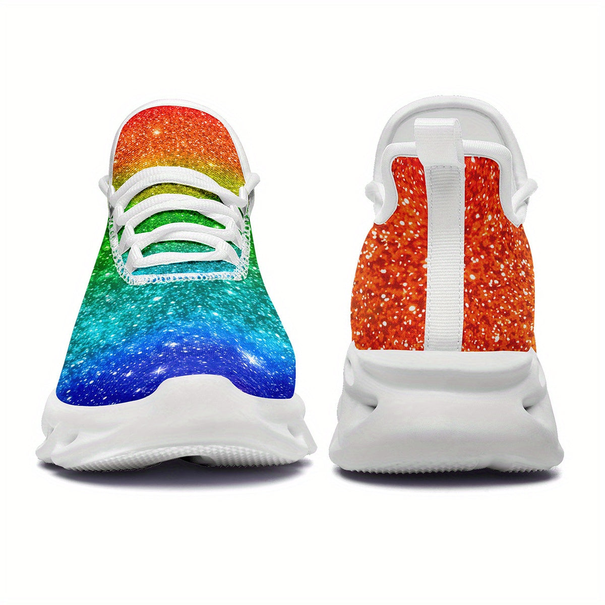Men's Rainbow Glitter Gradient Sneakers - Lightweight Breathable Mesh Streetwear Shoes with Cushioned EVA Sole, Lace-Up Trainers for Running, Parties, Everyday - Plus Size Available (Green/Blue/Purple/Red/Pink/Teal/Orange/Pur