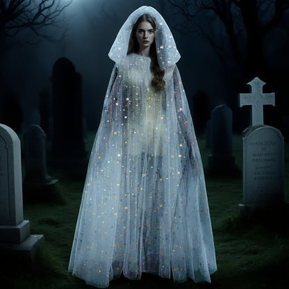 [Halloween Horror Party Cloak] 1pc KUIJA Bride Shawl Witch Vampire Cosplay Cloak - Double Layered Halloween Horror Party Costume Prop, White, Black & Red Options, Polyester Woven Fabric for Carnival Outfits, Halloween Costume