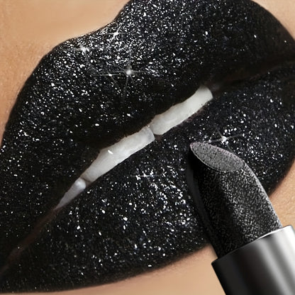 Black Sparkle Long-Lasting Lipstick - Shiny Pearlescent Finish, Moisturizing Paste Form, Universal Skin Compatibility, Lightweight ≤300g Perfect for Halloween & Christmas Gifts