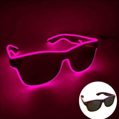 [1pc Neon Glow Glasses] Red Glittery 1pc Neon Glow Party Glasses | Battery-Operated Halloween & Rave Costume Accessories, Dark Rave Festival Decorative Eyewear for Costume Parties (AA Batteries Not Included)