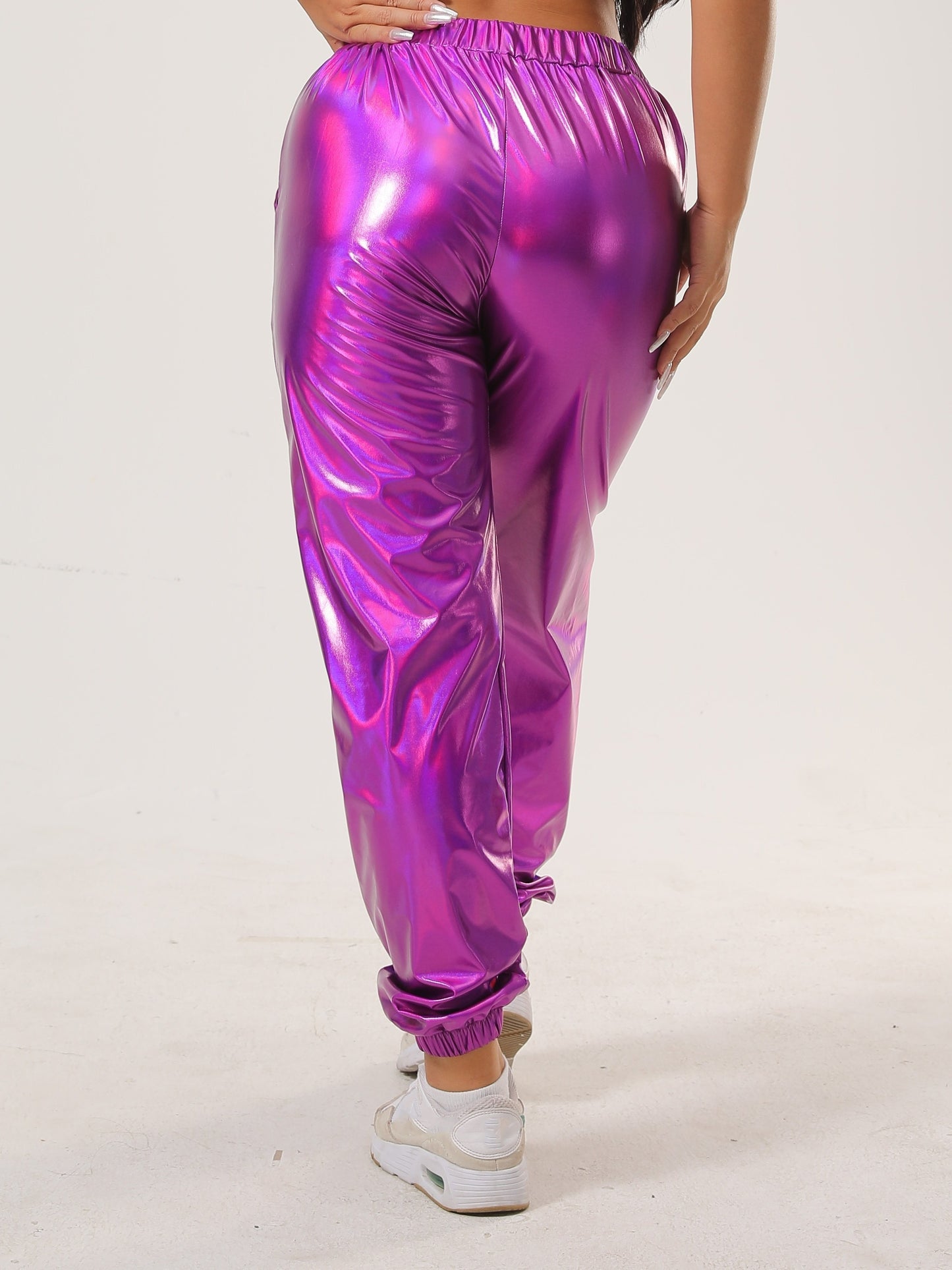 Women's Vibrant Purple Casual Tapered Leggings with Elastic Waistband & Side Pockets - Medium-Stretch All-Season Comfort for Lounge, Workouts & Casual Attire, Leggings, Lounge Wear, Fashionable Jogger Style, Medium Elasticity