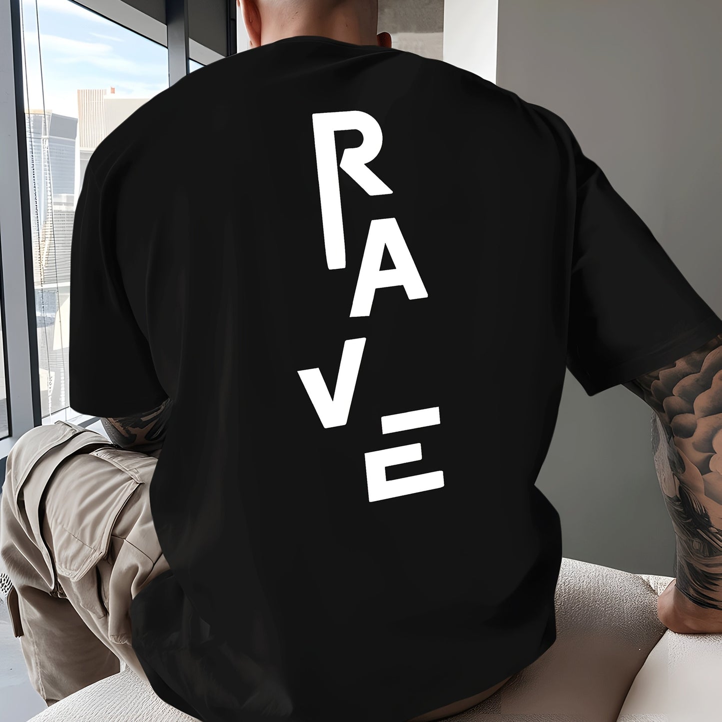 Men's Trendy Summer Short-Sleeve T-Shirt with "Rave" Graphic Print - Breathable, Versatile Round Neck Tee for Beach Vacations & Casual Wear, Breathable Clothing | Relaxed Fit Shirt | Comfortable Fabric, Shirts for Summer