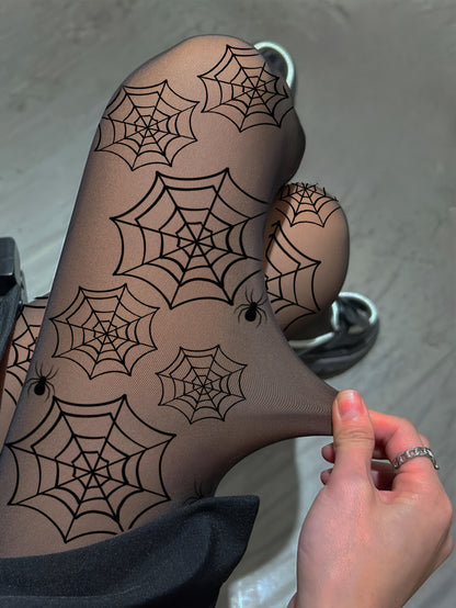 [Sexy Spider Web Leggings] 1pc Women's Sexy Spider Web Thermal Leggings | Thickened, Geometric Pattern, Skinny Tights for Casual Wear, Black with White Spider Web Design, Perfect for Fall/Winter