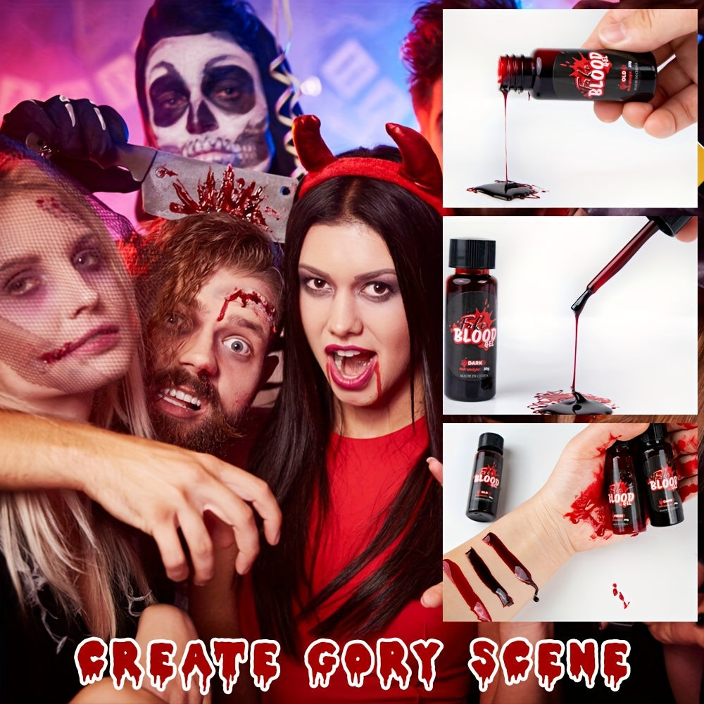 Washable Fake Blood Makeup with Brush - Perfect for Vampires, Zombies, Clowns & Cosplay - Realistic Clotted Blood Effect