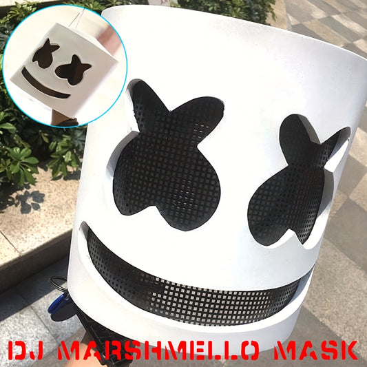 [DJ Marshmello Latex Mask] 1pc Life-Size DJ Marshmello Latex Costume Mask - Halloween Party, Cosplay, EDM Events - Assembly Required (Mask Color Random - Guaranteed Design) - Fits Head Circumference up to 27.1" - Official Loo