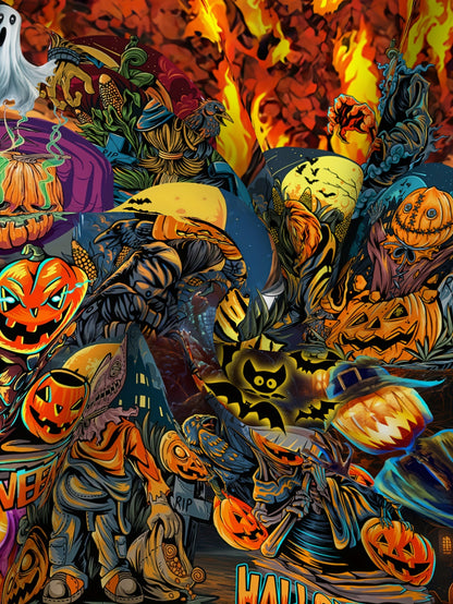 Plus Size Men's Casual Halloween Zombie Pumpkin Print Hawaiian Shirt