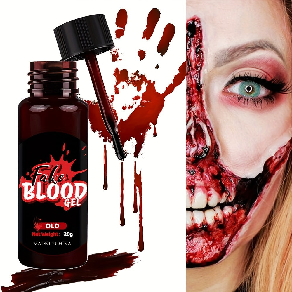 Washable Fake Blood Makeup with Brush - Perfect for Vampires, Zombies, Clowns & Cosplay - Realistic Clotted Blood Effect