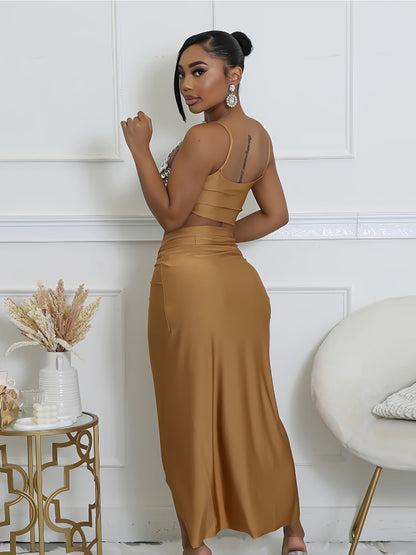 Women'S Sexy High-Slit Maxi Skirt - Solid Color Orange, High-Waisted, Flowing Design, Perfect for Summer & Spring, Versatile Fashion, Cute Skirts, Casual Elegance