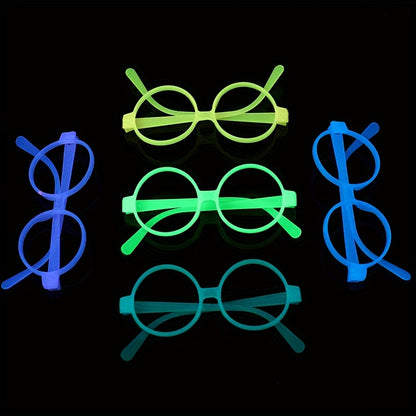 6 Pairs Glow-in-the-Dark Neon Party Glasses - UV Activated Round Plastic Frames for Bars, KTVs, Weddings & Birthdays | No Battery Needed Illuminating Photo Props & Group Accessories, Bar Accessories, Vibrant Eyewear Style, Lu