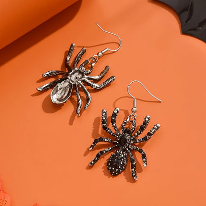 [Gothic Spider Earrings] Gothic Halloween Rhinestone Spider Pendant Earrings - Pair of Black Faux Spider Dangle Jewelry with Sparkling Crystals | Zinc Alloy & Iron Posts | Women's Party Festive Accessories | Gothic Style | Rh