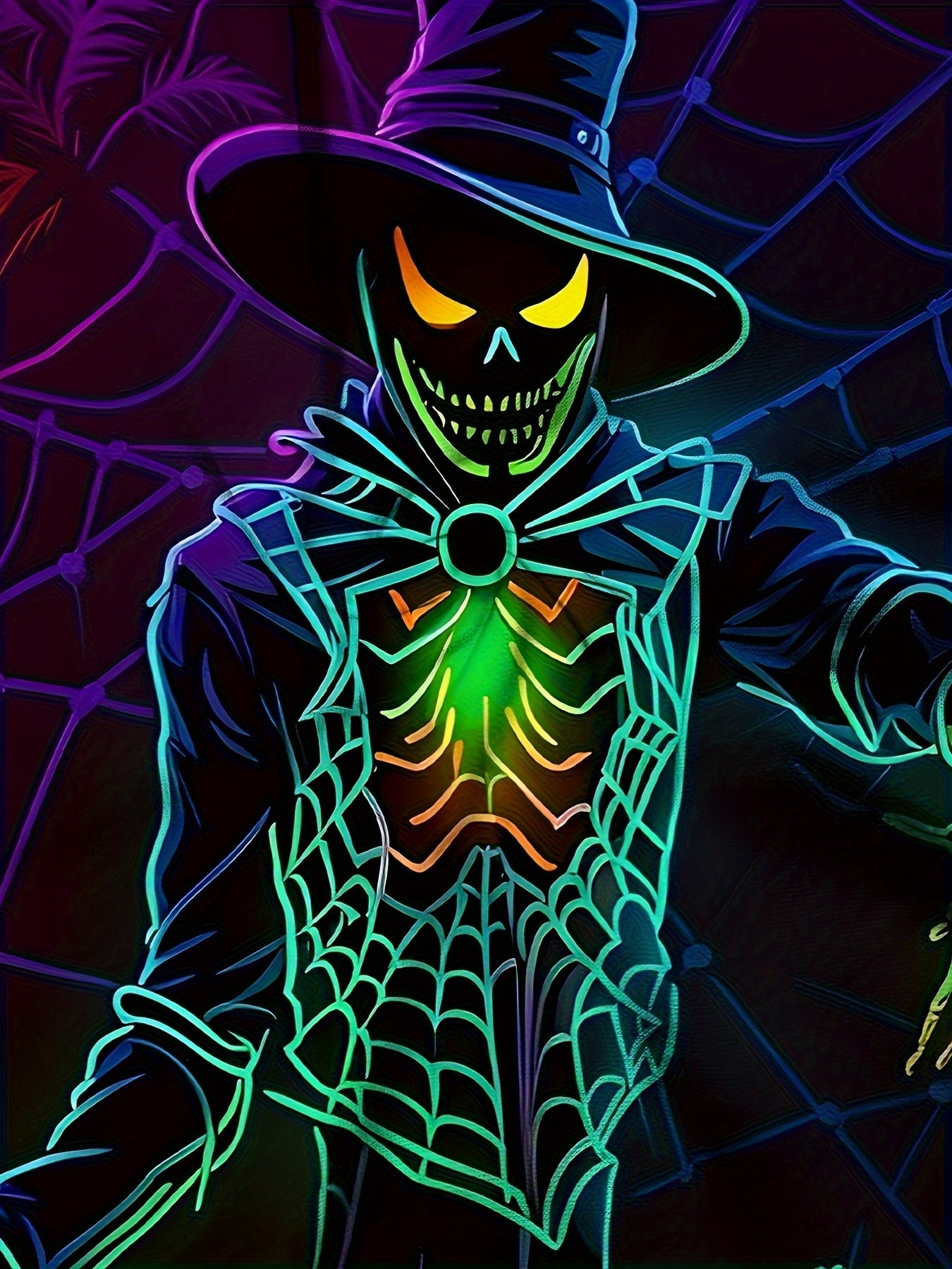 [Glow In Dark Halloween Tee] Glow In Dark Men's Halloween T-Shirt | Spider Web Monster Graphic Tee with Purple/Black/Teal Glow - Lightweight Knit Fabric, Regular Fit for Costume Parties, Casual Attire, Halloween Outfits, Part