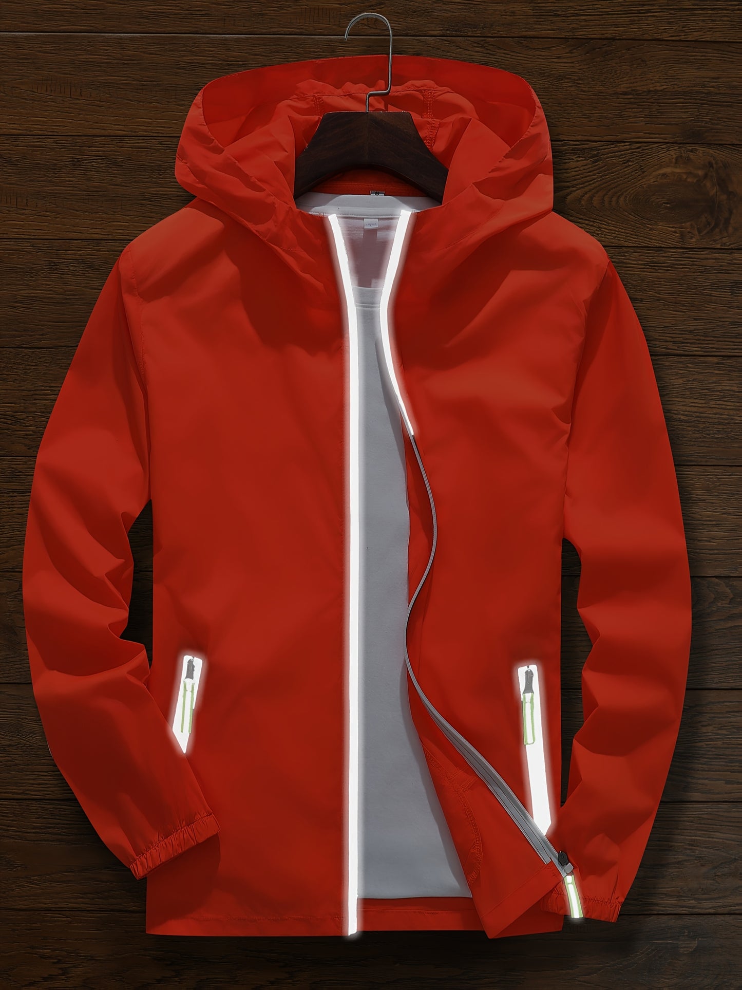 Men's Zip-Up Hooded Jacket - Breathable Reflective Outerwear for Gym, Cycling, Hiking & Beach Use - Lightweight Spring/Summer/Autumn Outdoor Wear with Zippered Storage Design. High-Quality Unisex Hoodie Perfect for Water Spor