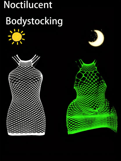 Glow-in-the-Dark Fishnet Bodycon Dress - Sexy Hollow Out Design, Sleeveless Mesh Cover Up for Women, Perfect for Music Festivals, Summer Beach Vacations & Nighttime Parties, Cute Bodycon Dress, Festival Fashion, Seethrough Ma