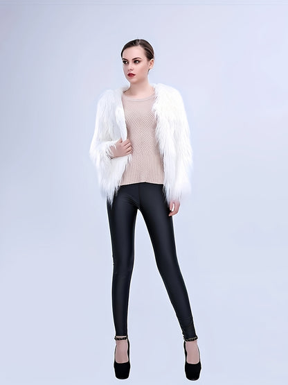 Elegant LED Faux Fur Coat for Women - Fashionable, Night-Lighting, Fall/Winter, Polyester, Non-Stretch, Solid Color, Regular Sleeve, Long Sleeve, No Belt, Pocket, Single Breasted Placket, Weekend Casual, Regular Fit, Adult, A