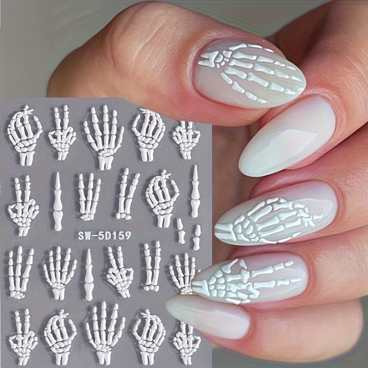 [5D Skull Nail Stickers] 5D Embossed Halloween Skull Nail Art Stickers | Self-Adhesive Decals for DIY Manicure & Pedicure, Cartoon Design, Matte Finish, Fantasy Decorations