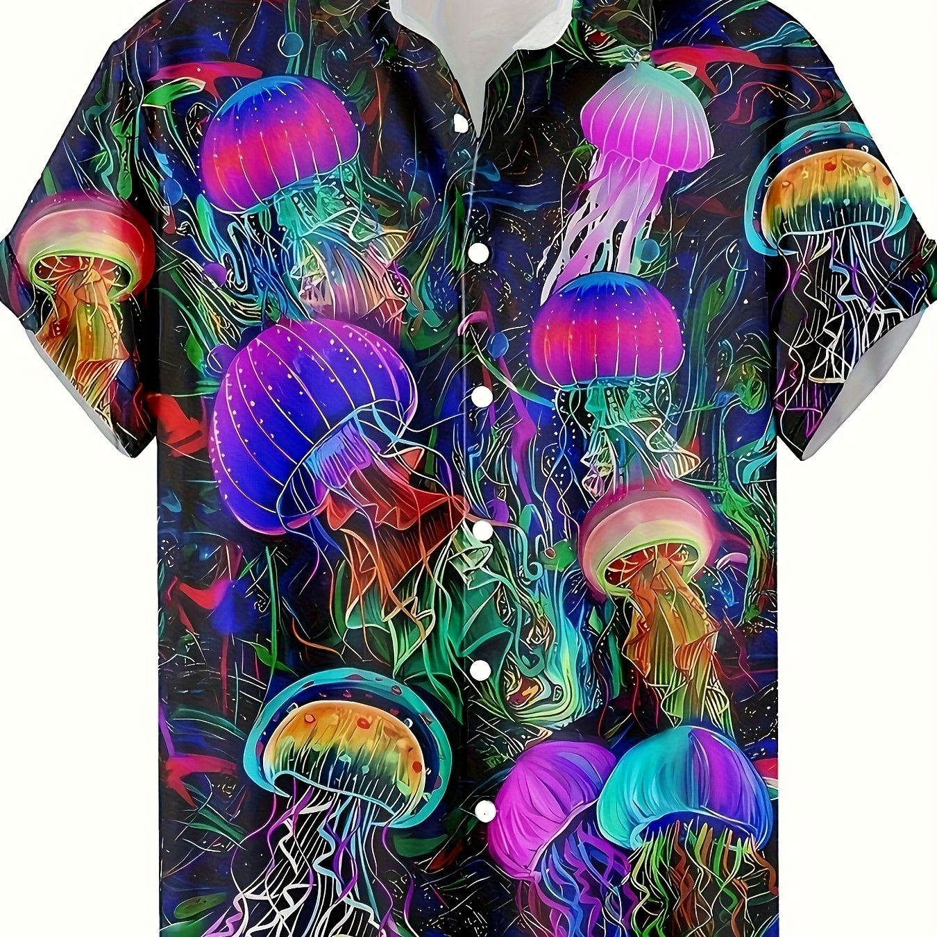 Men's Hawaiian Shirt - Bold Neon Glow Party Beach Shirt, Loose Fit Button-Up Summer Shirt with Non-Transparent Fabric for Nightclub, Casual Outings - Machine Washable, Nightclub Attire, Vibrant Print Quality