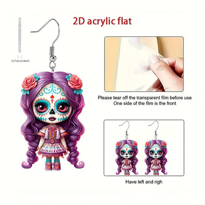 2D Flat, 8 Pairs/set Sugar Skull Acrylic Earrings Accessories Cute Pendant, Suitable for Fan Gifts Jewelry, 2D Flat