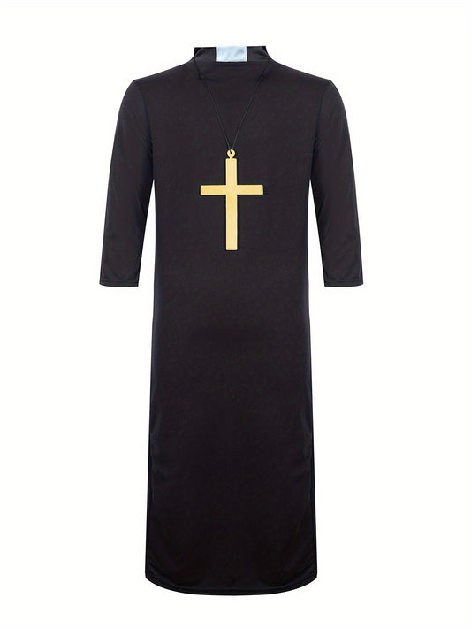 Halloween Adult Priest Costume Stage Performance Costume COS Play Role Playing with Cross Suitable Size Range S-M-L