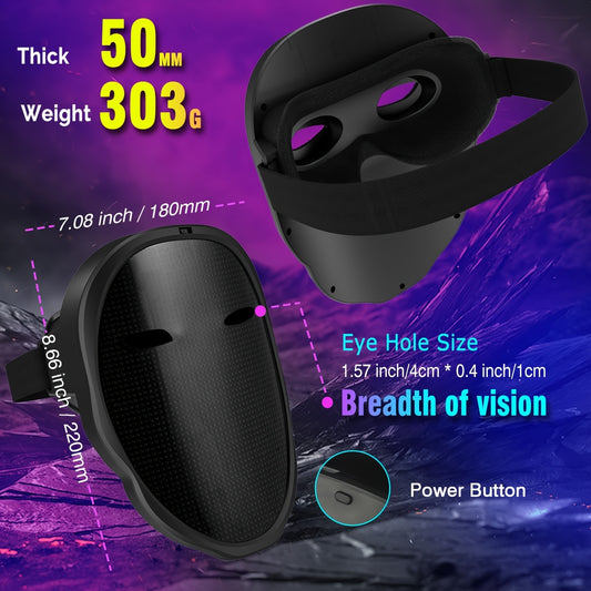 SLSHINING Programmable LED Mask with App Control - USB Rechargeable, Blue Light-Up Face Transforming Mask for Adults, Perfect for Halloween, Christmas & Mardi Gras, Festive Party Accessory, Halloween Costume, Sleek Design, Du
