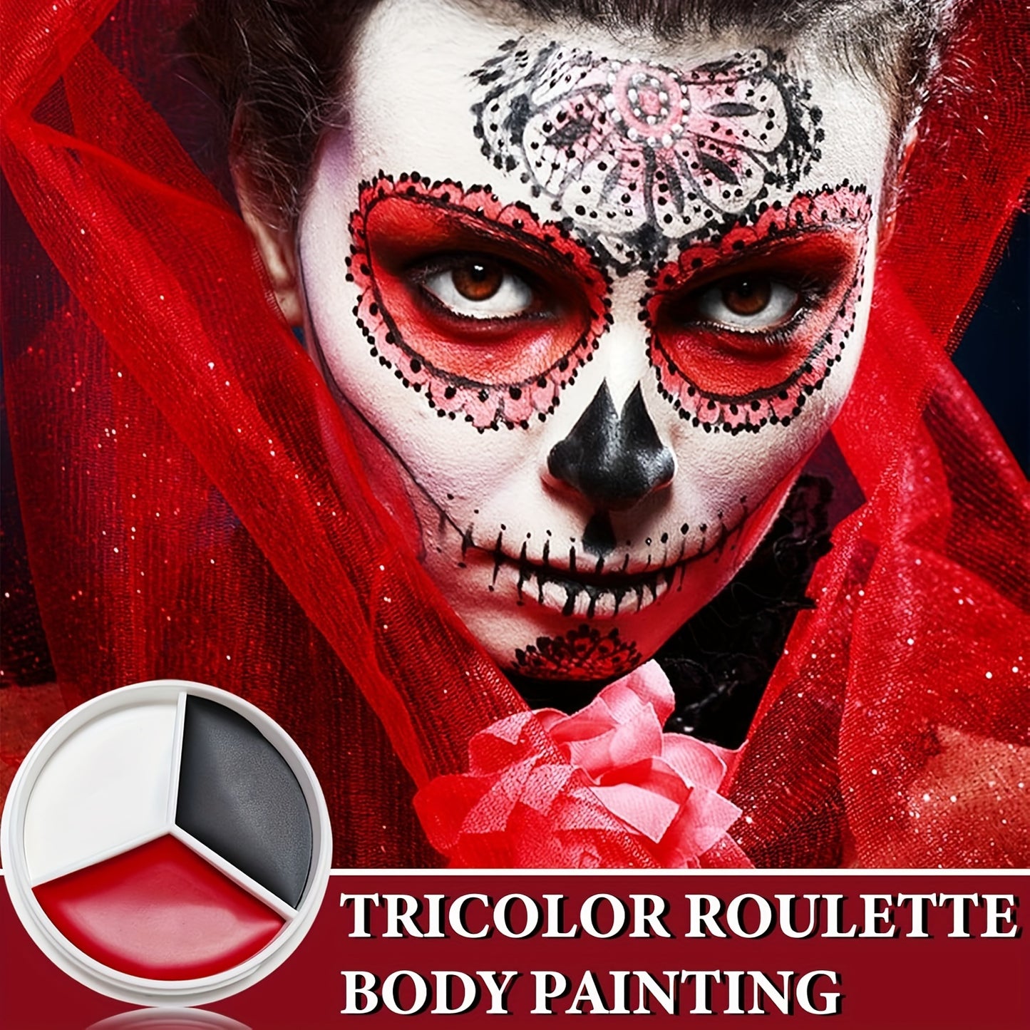 [Gentle] Professional Face & Body Paint Palette - Black, White, Red Oil-Based Cream for Halloween, Clowns, Zombies, Vampires - Easy Blend, Long-Lasting Adult Costume Makeup, Halloween Costumes