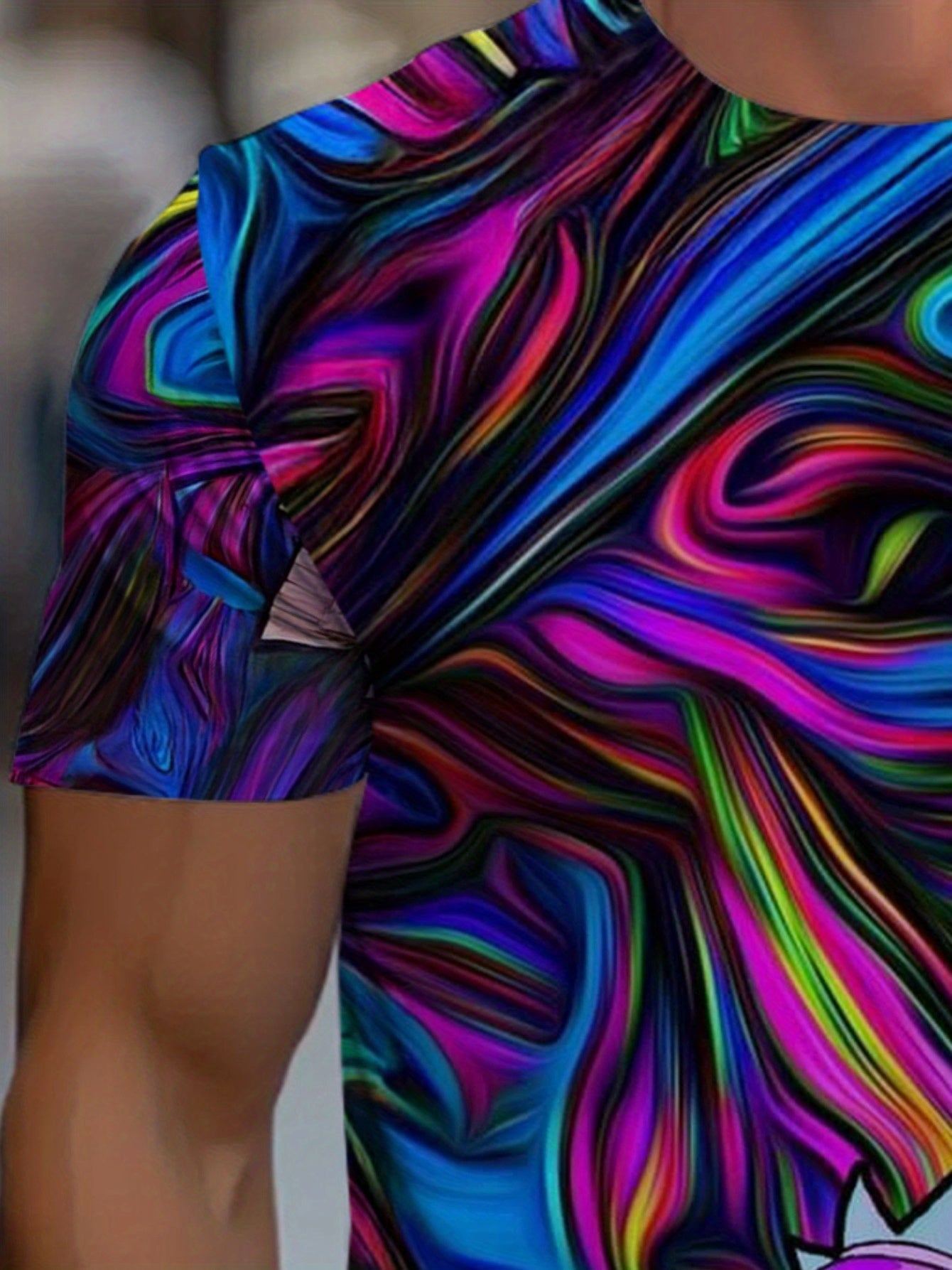 Men's Graphic T-Shirt - Bold Psychedelic Tee with Neon Swirls in Blue, Pink, Purple, Green, Orange, Black - Regular Fit Casual Shirt for Festival Outfits, Casual Attire - Machine Washable Statement Top, Streetwear Style, Geom