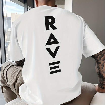 Men's Trendy Summer Short-Sleeve T-Shirt with "Rave" Graphic Print - Breathable, Versatile Round Neck Tee for Beach Vacations & Casual Wear, Breathable Clothing | Relaxed Fit Shirt | Comfortable Fabric, Shirts for Summer