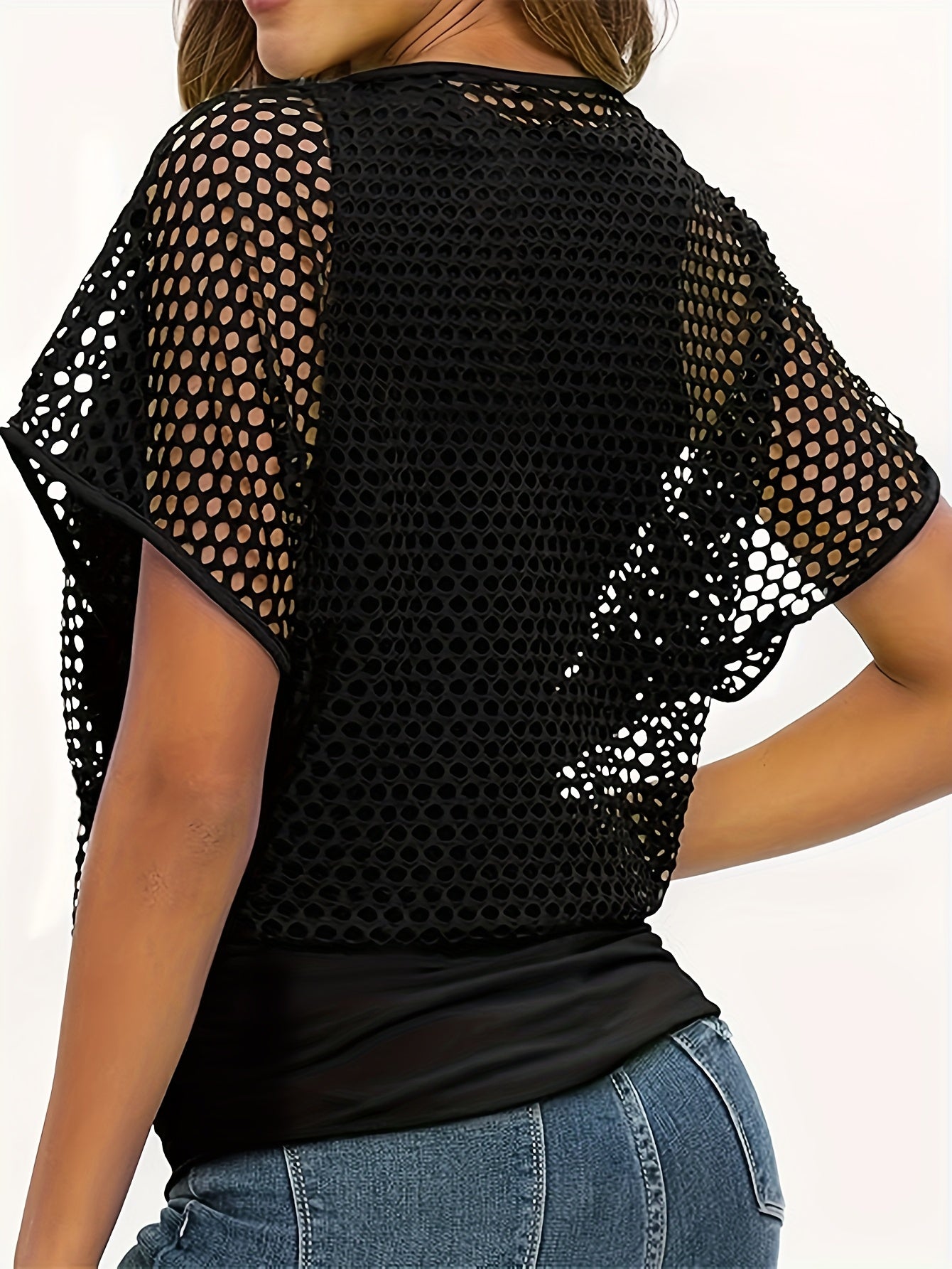 Two-Piece Set Women's Casual Sexy Neon '80s Vacation Tank Top + Fishnet Off-Shoulder T-Shirt