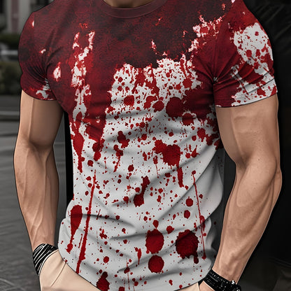 [Horror Blood Splatter Tee] Spooky Halloween Men's Horror Blood Splatter T-Shirt | Red Graphic Tee for Costumes, Parties - Non-See-Through Casual Shirt - Machine Washable for Everyday & Themed Outfits, Comfortable Fit
