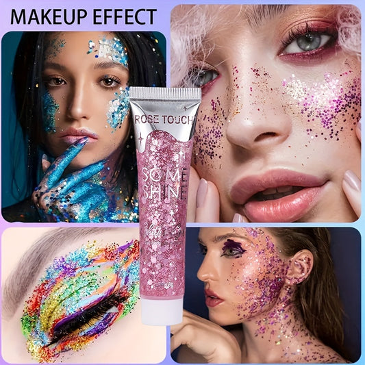 [Glitter Body Gel] Multi-Use Long-Lasting Body Glitter Gel | Plant-Based Ingredients, 6-Sided Shape, For Face, Hair, Eyes, Music Festivals, Parties, Carnival/Mardi Gras/Masquerade