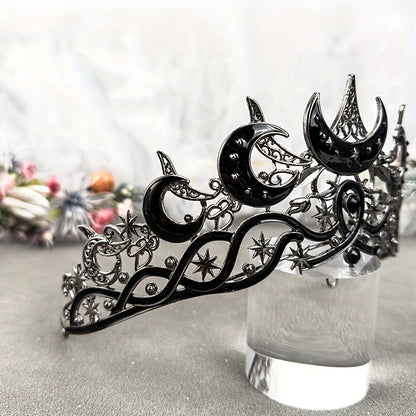 Adjustable Black Gothic Moon Crown Tiara - Celestial Resin Headpiece with Crescent Moon & Star Design for Halloween, Cosplay, and Night Parties, Halloween Costumes